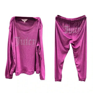 Like New Juicy Couture Sleep Wear Velvet Magenta Rhinestone Pajamas Womens L